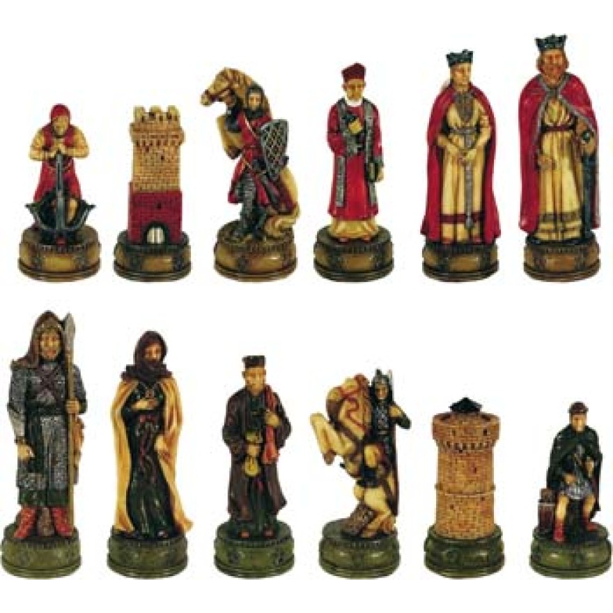 Schachfiguren aus Polyresin, handbemalt, Camelot