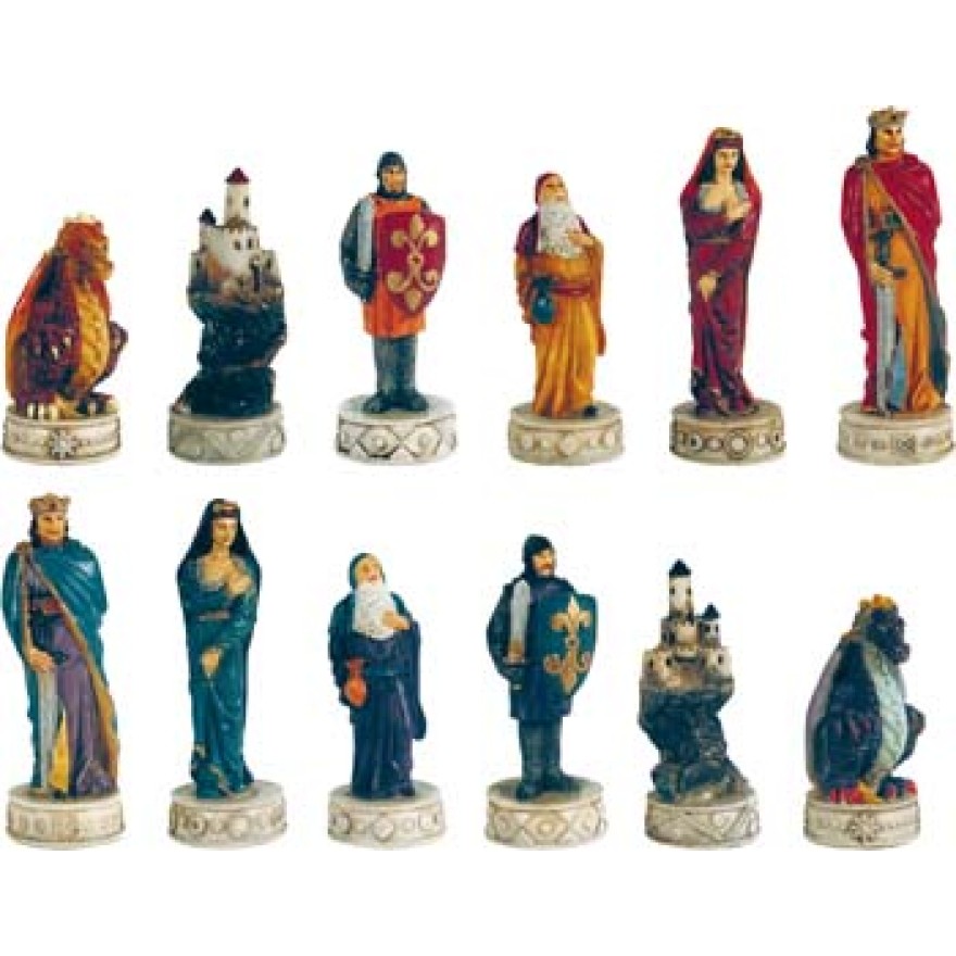 Schachfiguren aus Polyresin, handbemalt, Mittelalter