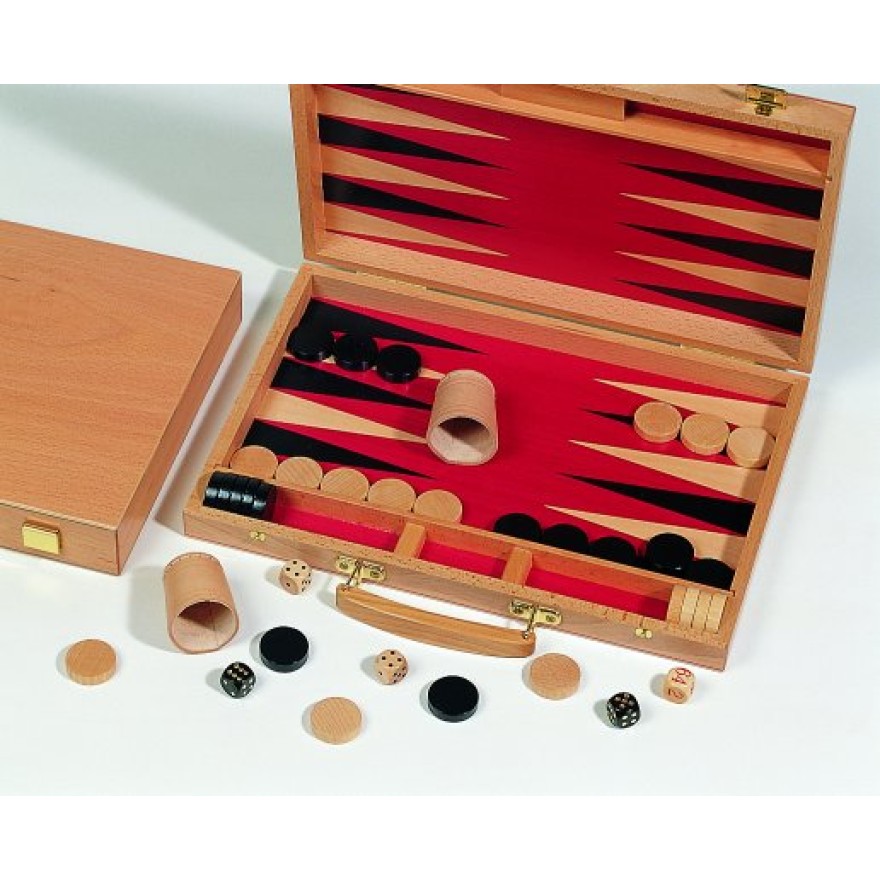 Backgammon Exklusiver Koffer aus Buche, matt lackiert, Intarsie