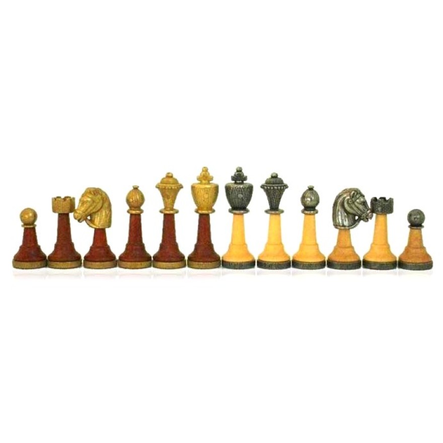 Schachfiguren - Metall-Holz-Kombination, Zink-Druckguß, Königshöhe 75 mm