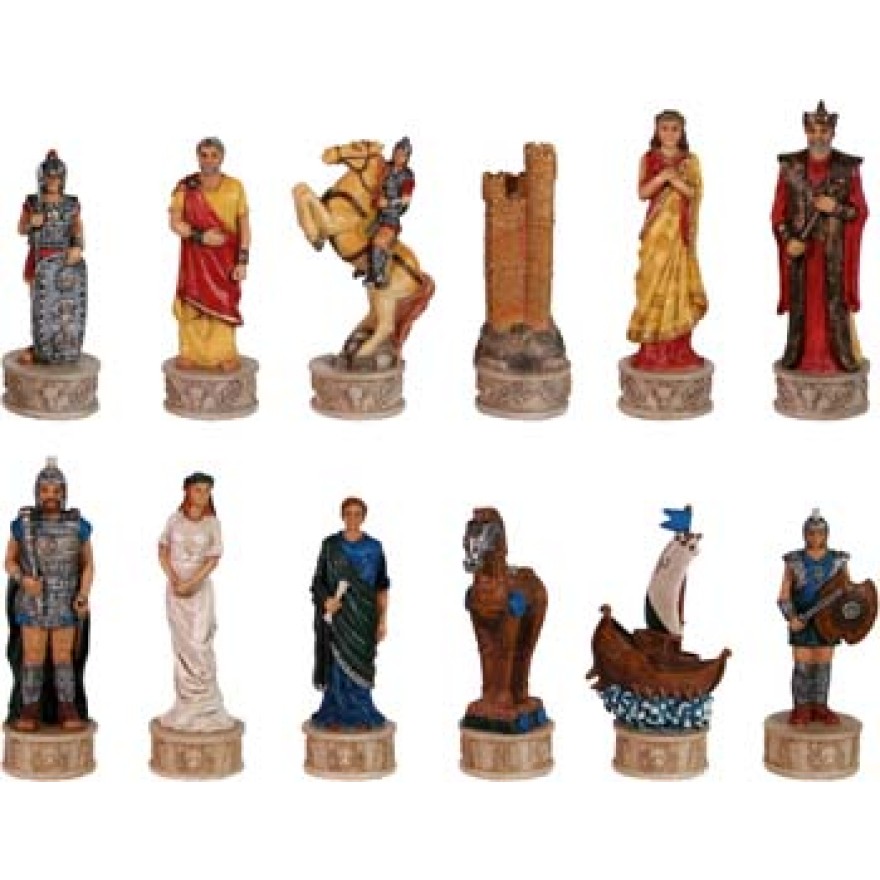 Schachfiguren aus Polyresin, handbemalt, Troja