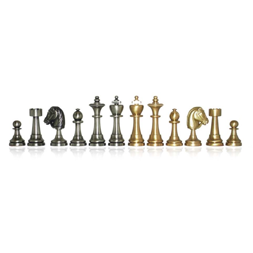 Schachfiguren Linux - Staunton Form, massiv Messing, Königshöhe 70 mm
