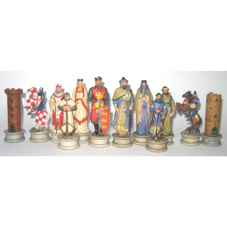 Schachfiguren aus Polyresin, handbemalt, Kreuzritter/Morgenland