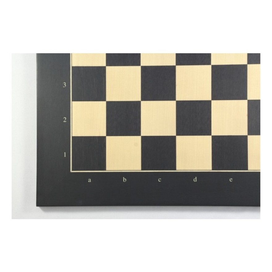 Schachbrett Anigré schwarz und Ahorn mit Zahlen und Buchstaben, Feldgröße 55 mm, Ausführung II. Wahl