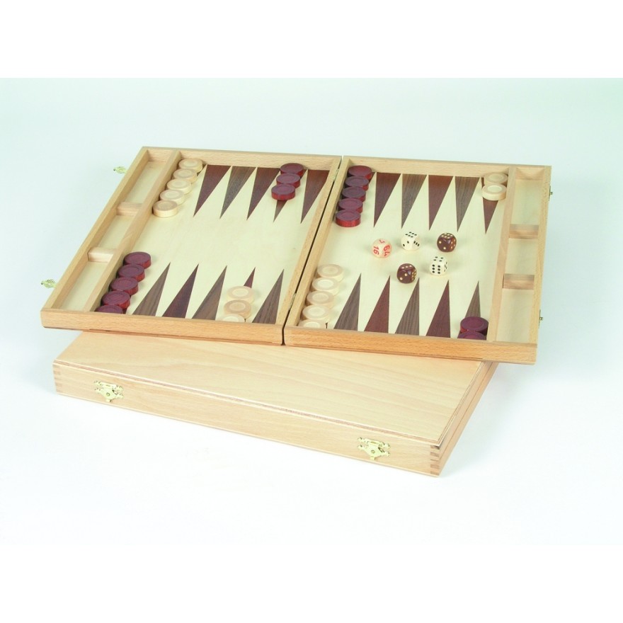 Backgammon - Kassette aus Buche, natur. Ausführung II. Wahl