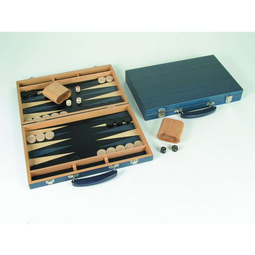 Backgammon Koffer Holz blau, Ausführung 1B