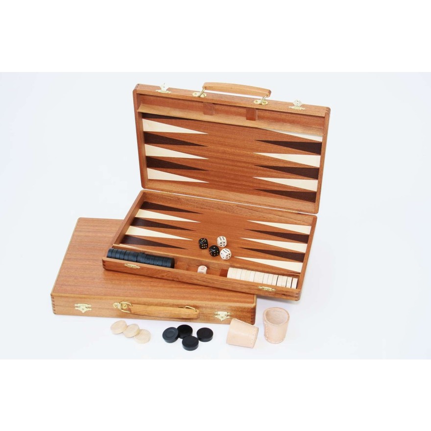 Backgammon Koffer aus Mahagoni, Intarsie