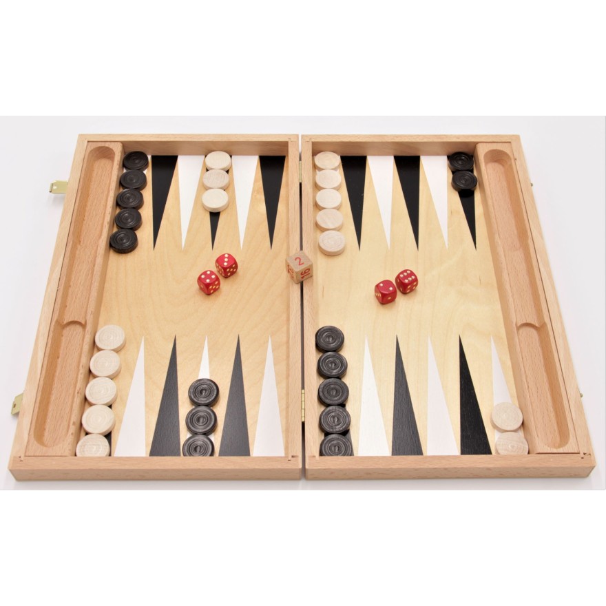 Backgammon - Kassette aus Buche, natur, mit Steinablage