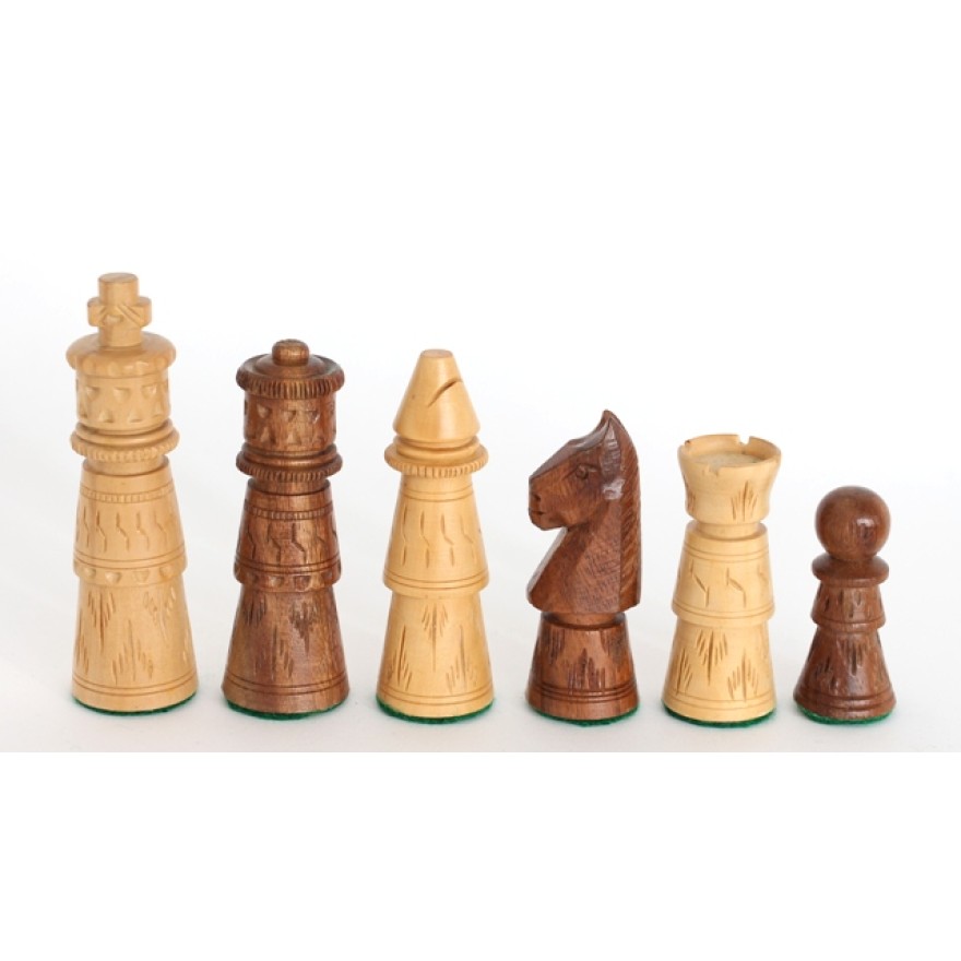 Schachfiguren Teak und Buchbaum, Königshöhe 105 mm, Musterstück