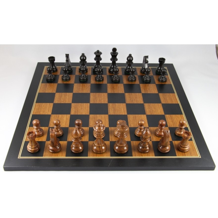 Schach Set schwarz und Teak, mit Schachbrett Ausführung 1B