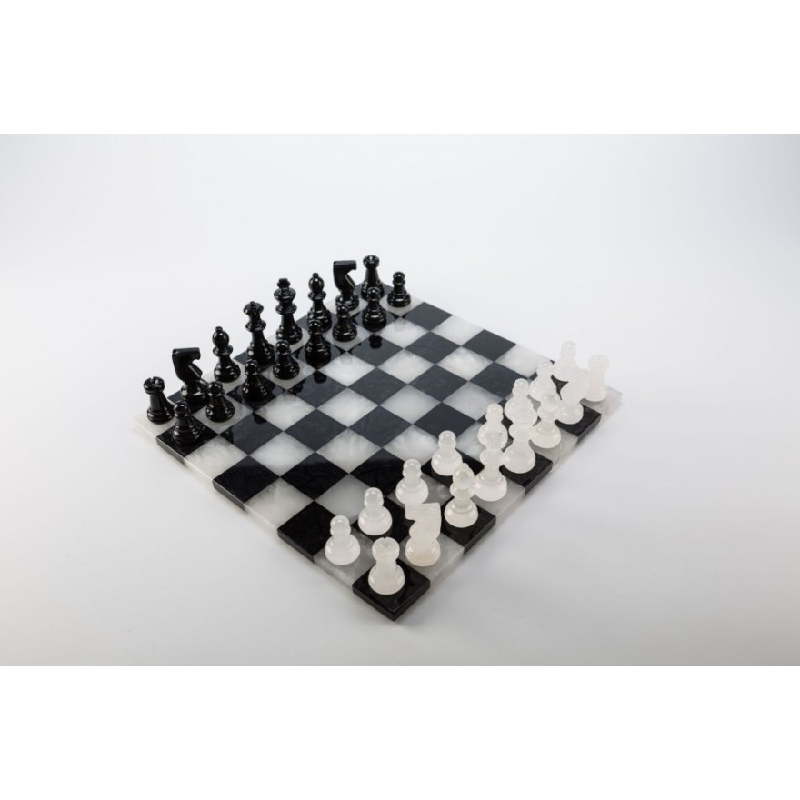Schachspiel - Alabaster schwarz und weiß ohne Rand
