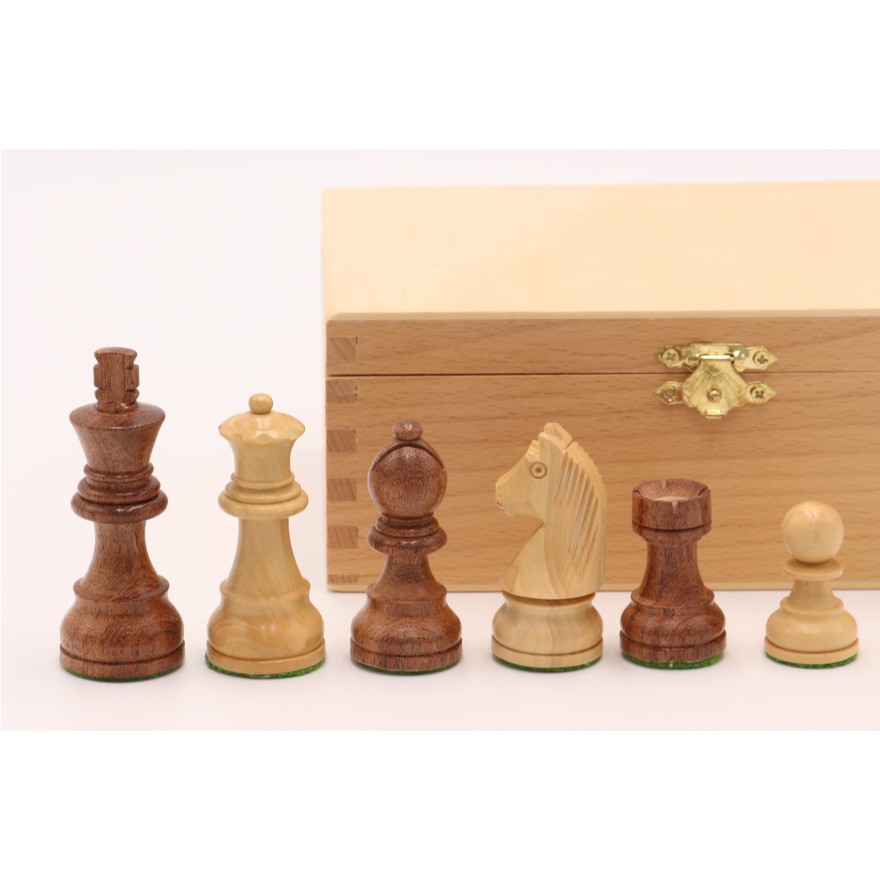 Schachfiguren Akazie und Buchsbaum Königshöhe 76 mm, in Holzkasten, Ausführung 1B