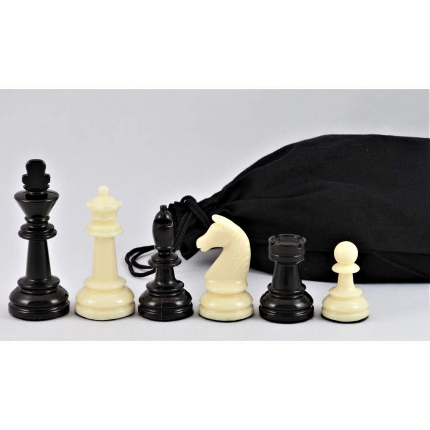 Schachfiguren Turnier - Kunststoff, schwarz/beige, KH 90 mm, in Stoffbeutel