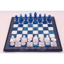 Schachspiel - Alabaster blau mit schönem Rand aus Holz, Ausführung 1B, Einzelstück