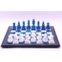 Schachspiel - Alabaster blau mit schönem Rand aus Holz, Ausführung 1B, Einzelstück
